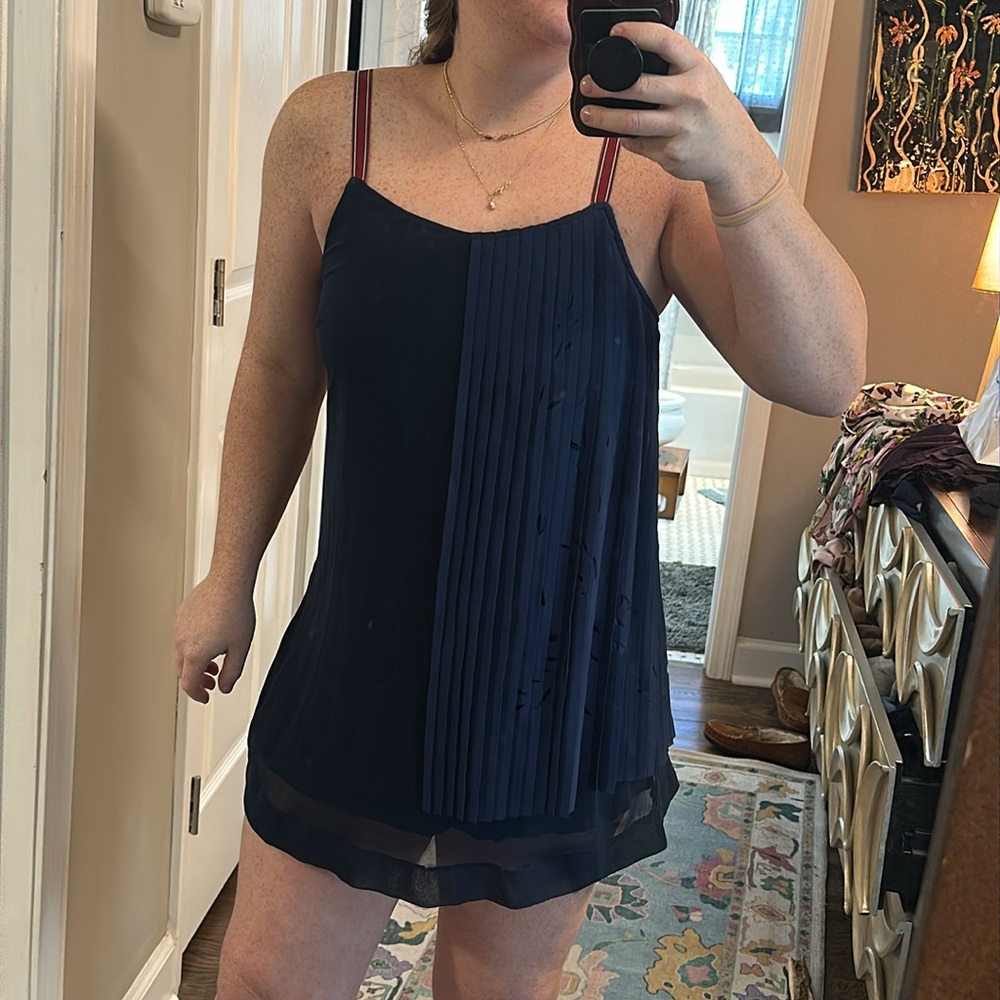 Ribbon Strap Navy Mini Dress